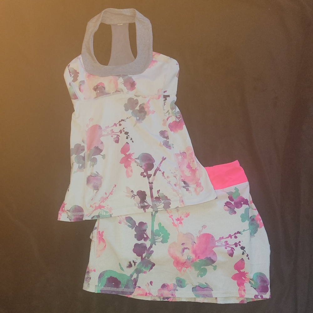 Lululemon EUC 2 Tall Tank Top & Skirt Pace Setter Run set Yoga Tennis